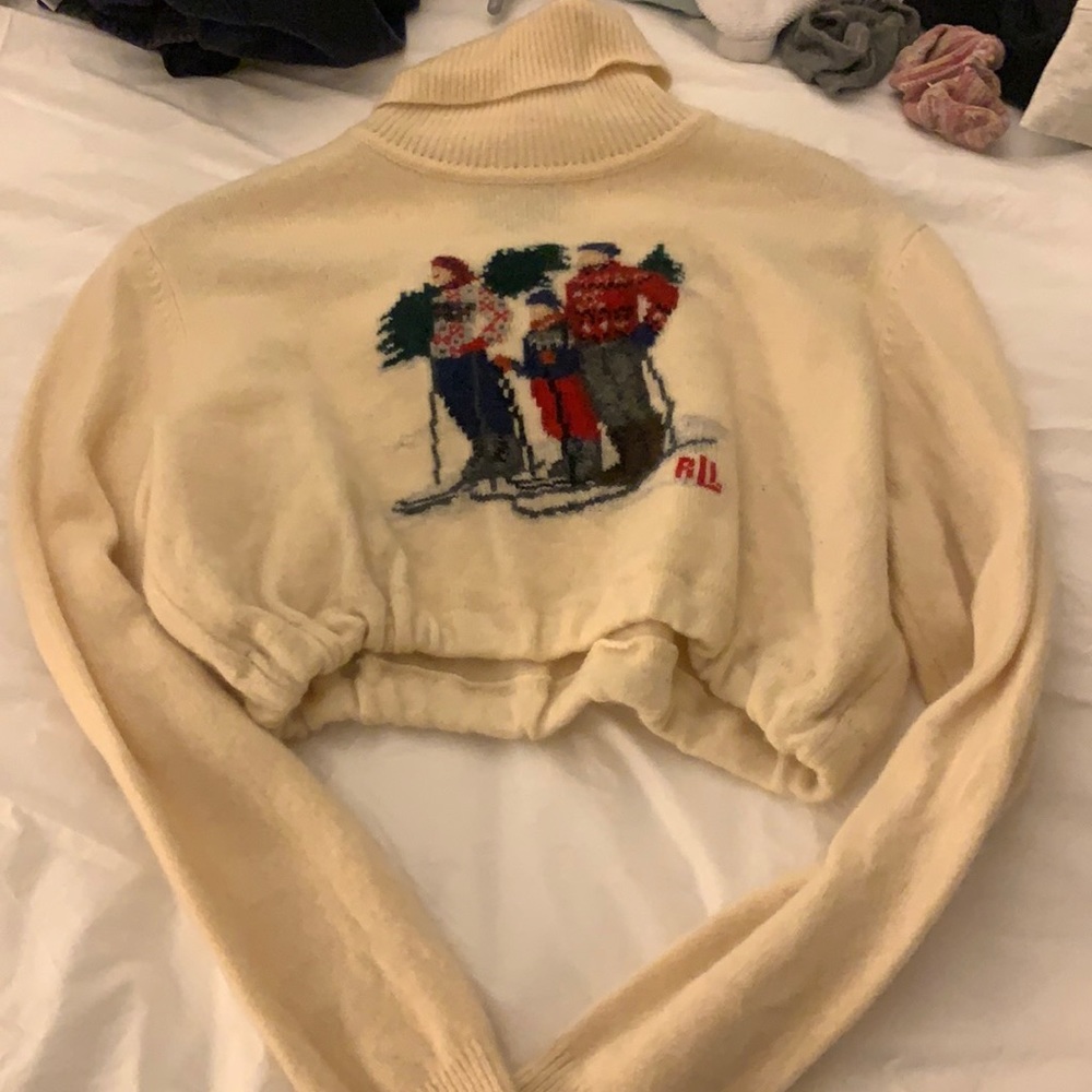 vintage ralph lauren cropped sweater with ski figures